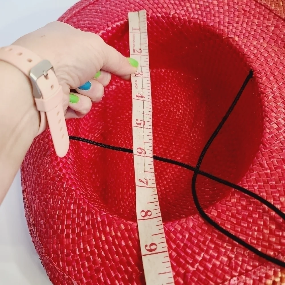 Vintage 90s Red Straw Brim Beach Summer Hat - Picture 9 of 11